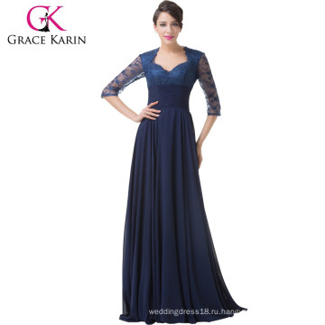 Грейс Карин 2015 Новый темно-синий длинные кружева формальное вечернее платье с длинным рукавом CL6234